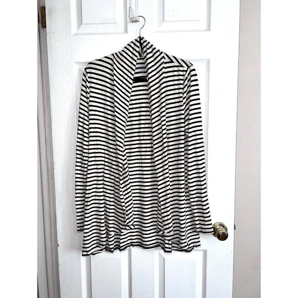 SOMA Live Lounge Wear Stretch Ivory Black Striped Jersey Cardigan Sz L - Picture 1 of 7
